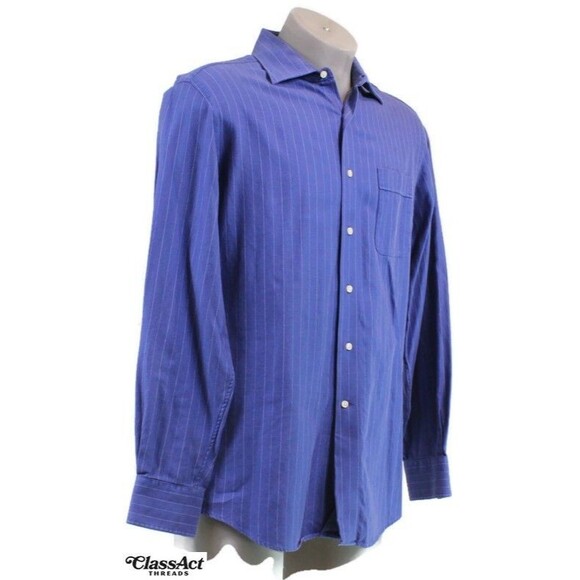 Tommy Bahama Cotton Blue Striped Button-Up Dress Shirt Men's 16 34-35 - Picture 1 of 4